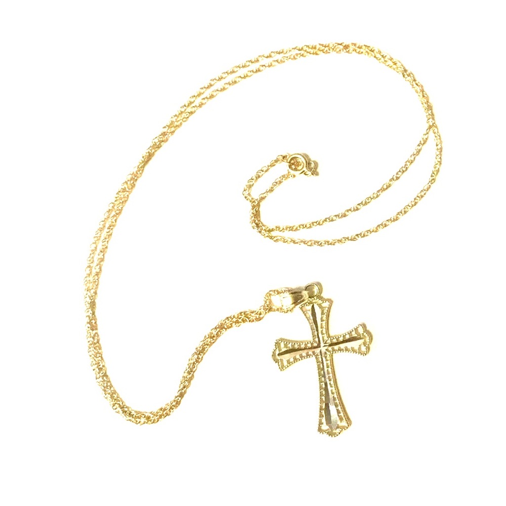 10K Yellow Gold 18" Necklace Cross Charm Pendant